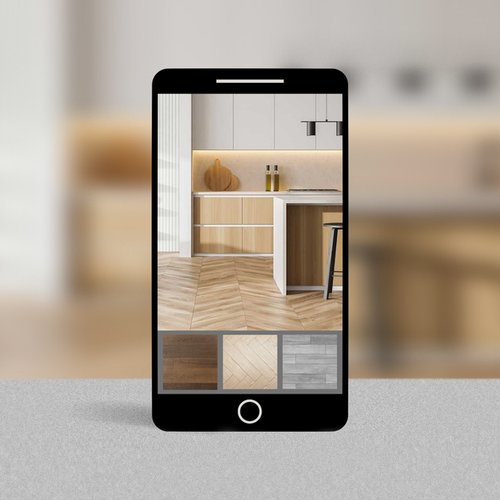 Roomvo Product Visualizer app on smartphone from A Touch Of Magic Flooring in Emerald Isle, NC