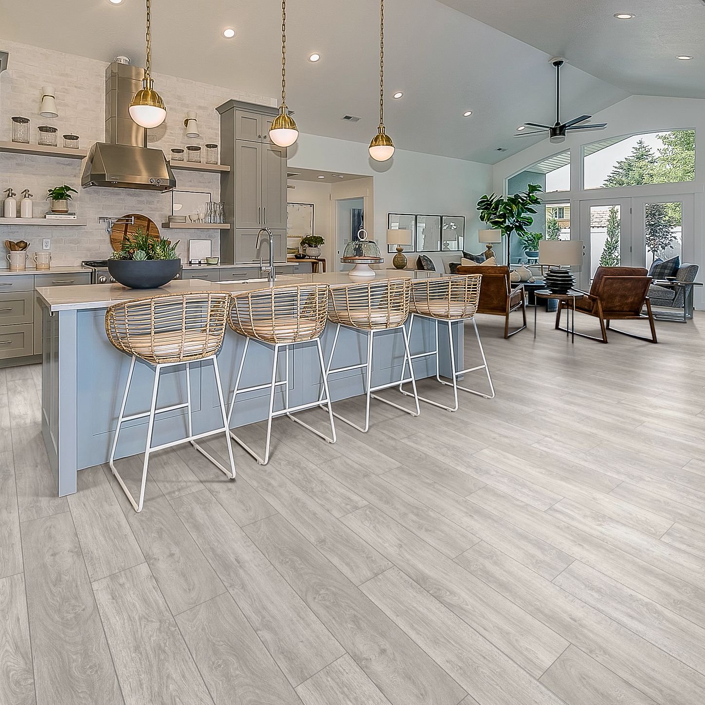 stools at bartop on laminate floor