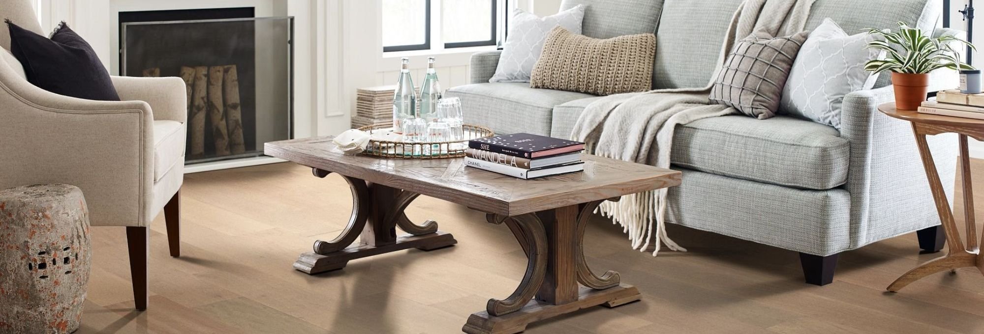 Living room with hardwood flooring from A Touch Of Magic Flooring in Emerald Isle, NC